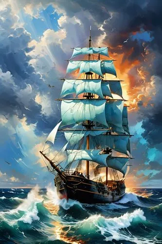 Seascape, ship on the high seas, storm, high waves, colored ink mikhail garmash, louis jover, victor cheleg, damien hirst, ivan aizovsky, claude joseph vernet, broken glass effect, no background, amaz