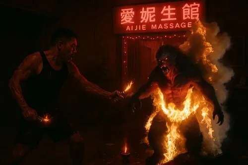 妖怪全身著火,a fireman and a gorilla fighting over a lava lamp,fire dance,fire artist,fire master,fire background,fire making,flame spirit,dancing flames,fire dancer,make fire,fire siren,arson,fire eaters,f