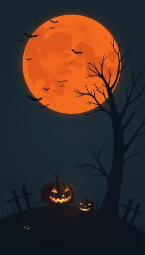 halloween wallpaper,
A flat vector logo of an icon for iPhone wallpapers. It is simple and minimalistic, using a Halloween theme, with a dark background. The design should convey simplicity and sophis