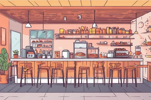 Cafe interior vector illustration. Design of coffee shop, bakery, restaurant and bar. People in cafe cartoon flat style. Cafe interior vector illustration royalty free illustration,coffee shop,the cof