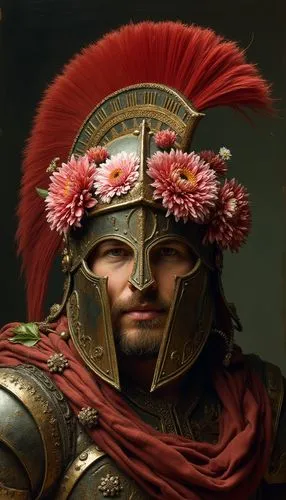 flowers on a Spartan helmet in the style of William harenraets and Jan Davidsz de heem




,an roman soldier with a flowered headpiece,alexios,sassanid,caesarion,centuriae,roman soldier,centurion