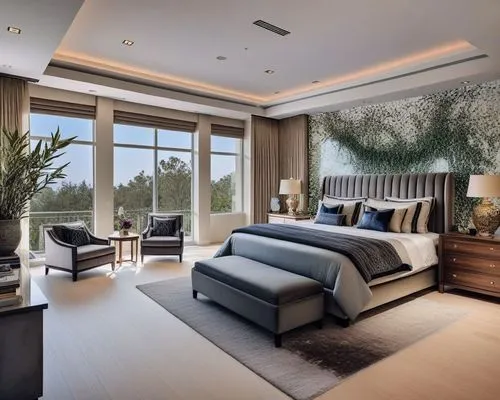 a bedroom that has a big bed and a big window in it,luxury home interior,great room,modern room,contemporary decor,interior modern design,modern decor,ornate room,sleeping room,interior design,interio
