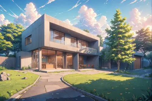 Architecture Drawing
,an anime looking house on a green, grassy area,modern house,cubic house,roof landscape,cube house,dreamhouse,beautiful home,grass roof,frame house,forest house,modern architectur