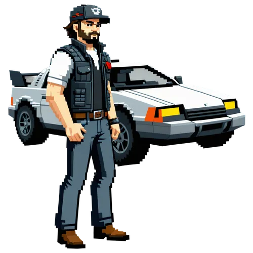 pixel art,toyota ae85,delorean dmc-12,car mechanic,pixelgrafic,auto mechanic,mechanic,policeman,retro vehicle,traffic cop,leyland,golf car vector,retro styled,truck driver,sheriff car,porsche 944,8bit