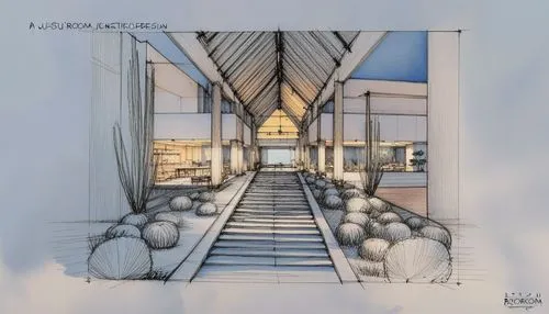 Architectural sketch design with lights up,soundcloud,desertichallway,landscape,cactus