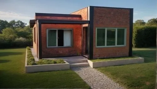 cortina 
,an exterior view of a small house in a yard,cubic house,cube house,model house,clay house,prefabricated buildings,frame house,prefabricated,inverted cottage,annexe,danish house,prefab,timber