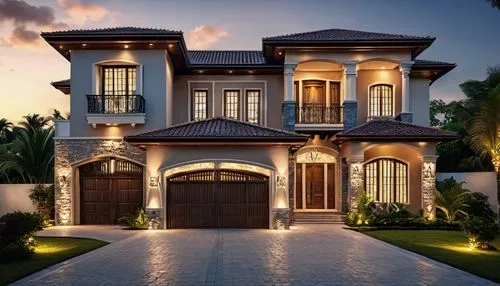 Build a old world front elevation luxury villa with dark tones concrete and exotic stone accents with 2 storey 3 car garage with grand front entrance,luxury home,florida home,beautiful home,large home