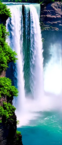 Niagara Falls, panoramic view, mist rising from water, blue-green water color, lush green trees surrounding, rocky cliffside, morning light, soft focus, 16,the waterfalls of victoria falls on a beauti