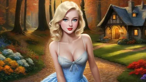 Romantic masterpiece oil painting, cute girl portrait, nostalgic 1950's style kitsch, breathtaking beautiful Autumn woods landscape, mystifying majestic fantasy forest park scenery, hidden medieval co
