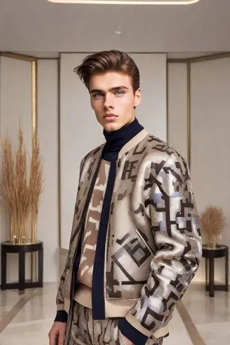 model headshot，Men's Fashion，
Roman Elegance,versace,bolero jacket,valentino,menswear,male model,fur clothing,boys fashion,fur,coat,outerwear,fur coat,men's wear,man's fashion,shoulder pads,louis vuit