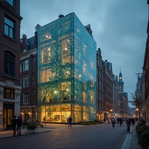 Created by Jessica Backhaus
,people walking around and passing by a large building with lights on it,glass building,glass facade,mvrdv,glass facades,elbphilharmonie,rijksmuseum