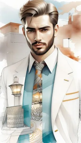 an artistic image of a man with a beard wearing a suit and tie,dojima,bigby,gumshoe,grossberg,businessman,cartoon doctor