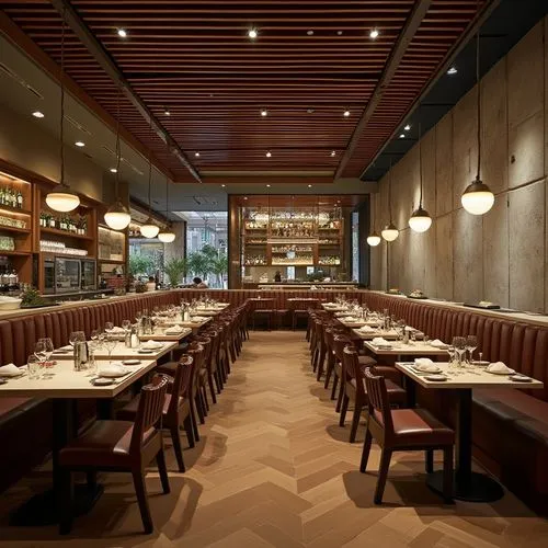 a pretty nice and modern looking resturant that looks like it serves expensive food with nice interior


,a room filled with lots of long tables next to a bar,enoteca,restaurante,arzak,dining room,ris