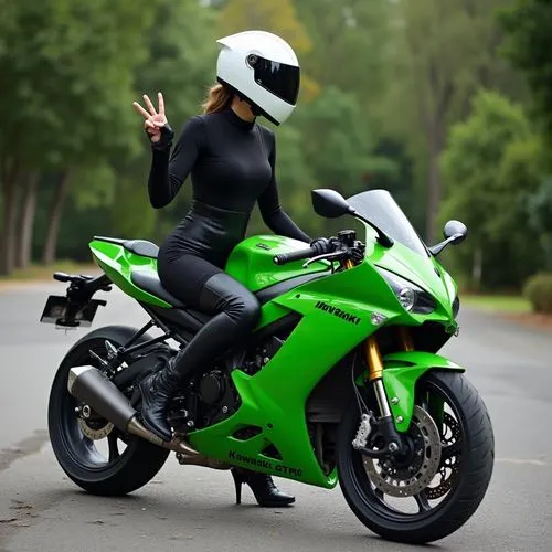 The woman in the dress wears a full-body black outfit that is both elegant and protective for motorcycle riding. He is wearing a sleek black fabric suit, probably made of a durable material such as sy