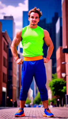 Muscular man, freerunner, athletic wear, sporty hairstyle, determined facial expression, strong arms, toned legs, dynamic pose, urban cityscape background, daytime lighting, shallow depth of field, hi