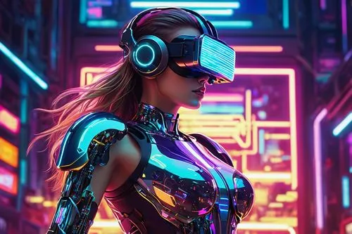 DALL-E, free, futuristic, sci-fi, robotic, AI-generated, digital, pixelated, neon lights, glowing circuits, metallic body, holographic display, virtual reality, abstract background, 3/4 composition, l