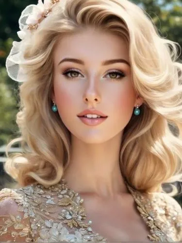 better dress and fascinator,a blonde woman in a dress with a flower in her hair,bridal jewelry,blonde woman,vintage makeup,beautiful young woman,beautiful woman,dahlia white-green,barbie doll,beautifu