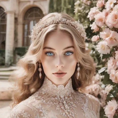 spring crown,bridal,enchanting,elegant,elegance,flower girl,pale,blonde in wedding dress,magnolia blossom,jessamine,fairy queen,magnolia,flower fairy,bridal dress,bridal veil,romantic look,elsa,flower