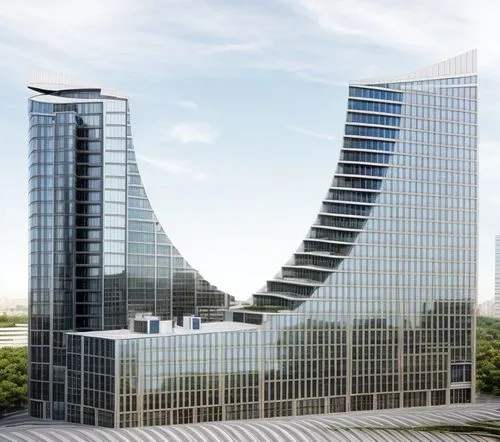 aerial view,distant shot,office building mid rise,commercial building complex,Curved style,Futuristic style,zaha hadid style,roof garden,modern facade,vertical frame,streets,light details,plaza,commer