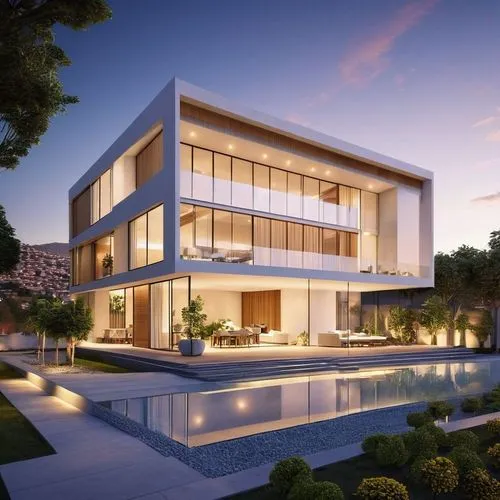 You are a renowned architect. I would like a rendering of a minimalist, two-story single-family home design in the style of Tadao Ando, ​​situated on a sloping 12 x 5 meter plot for a family of six: t