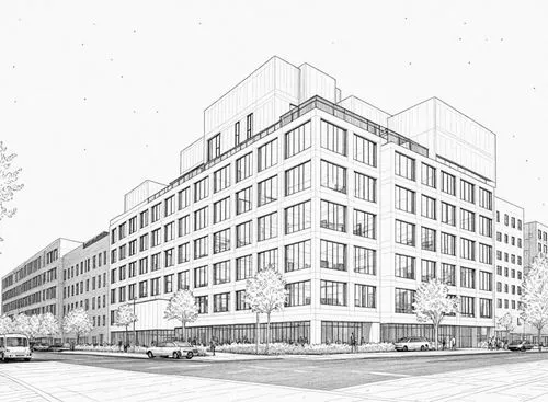 the sketch of an apartment building in the center of town,renderings,unbuilt,revit,sketchup,multistoreyed,tishman,leaseplan,redevelopment,arkitekter,densification,redevelop,halsted,westinghouse,callow