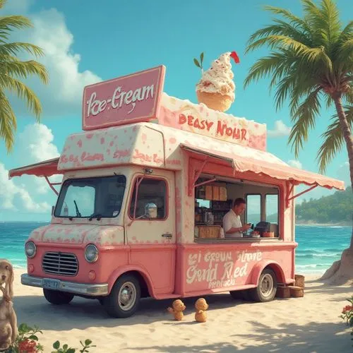 ice cream cart on the beach near the ocean,ice cream cart,ice cream stand,ice cream van,ice cream shop,food truck,ice cream icons,battery food truck,ice cream cones,ice cream,sweet ice cream,ice cream