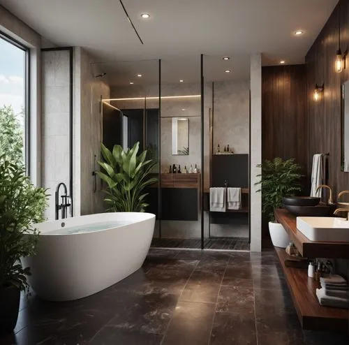 interior design,there is a bathtub, sink and mirror in this bathroom,modern minimalist bathroom,luxury bathroom,bath room,landscape design sydney,interior modern design,landscape designers sydney,Phot