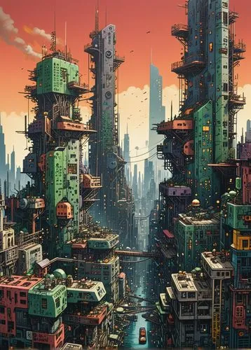 "A realistic cyberpunk futuristic architectural scene in the style of Lebbeus Woods. The scene depicts Asian city slum in a dystopian urban landscape with towering, deconstructed structures blending m