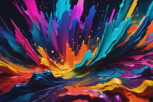 vibrant colorful painting, abstract background, artistic brushstrokes, 3D visual effect, modern digital art, futuristic neon lights, glowing accents, intricate details, geometric shapes, dynamic compo