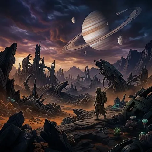 A unearthly post apocalyptic scene of the surface of an alien planet,some sci fi fi sci fi sci fi sci fi fantasy art by nicky,alien planet,fantasy picture,alien world,futuristic landscape,fantasy land