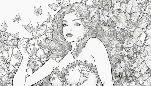 Tweeterhead Poison Ivy Preview 2,poison ivy,background ivy,ivy,garden fairy,jasmine blossom,dryad,daphne flower,flower line art,flower fairy,lineart,faerie,lilacs,girl in flowers,wild jasmine,secret g