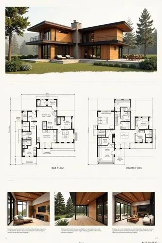 A professional architectural presentation board with a Pure background and a clean, minimalist design layout. The board includes:

Top Section: On the top left, a photorealistic render of a contempora