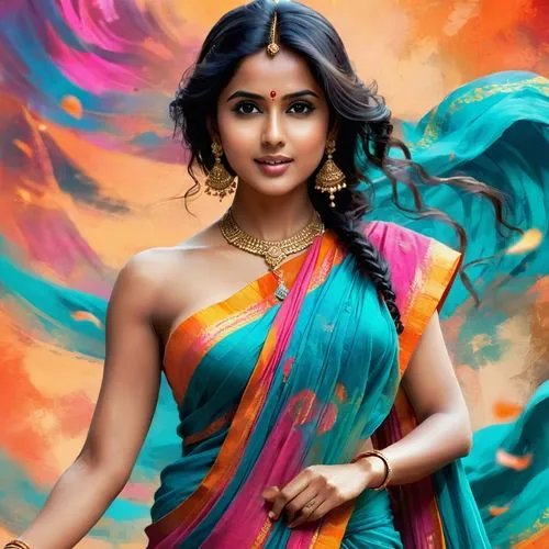 A beautiful 26 year old woman in a flowing, colorful sari. Low cut. Flirty.
,a lady in a blue and pink sari holding an umbrella,vaani,sari,ramya,sarayu,anushka shetty,varalakshmi,vidya,saree,nayantara