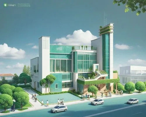 a rendering showing a building with several cars parked at the bottom of the street,residential tower,appartment building,multistorey,residencial,high-rise building,edificio