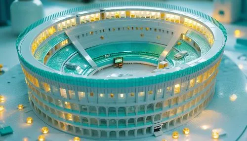 a circular building lit up at night with light on,lego city,micropolis,metropolis,miniland,lego background,microdistrict,blavatnik,capitol,lensball,fantasy city,maglev,titanum,diorama,emporium,kamppi,
