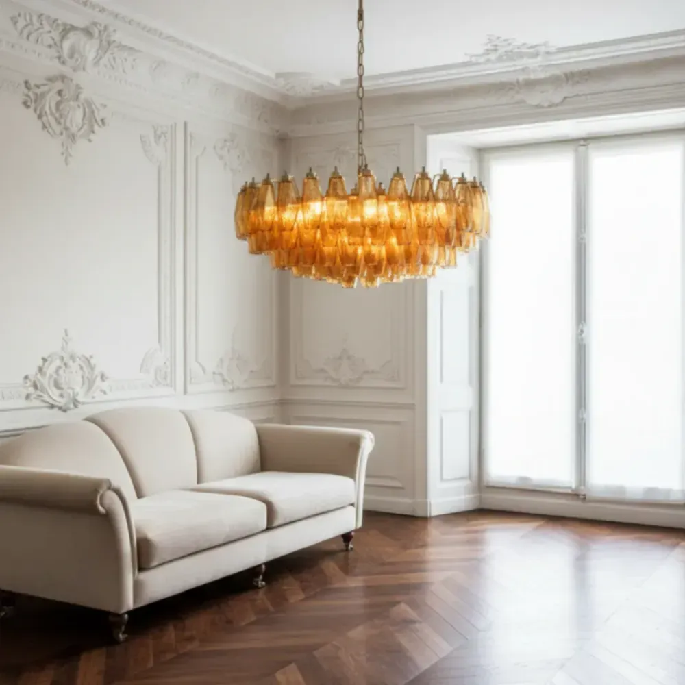 Rhombus Amber Murano Glass Chandelier