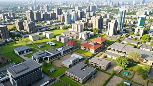 New City Building 2050,several buildings with a city skyline in the background,suburbia,suburban,city blocks,condos,urban park,suburbs,rezoning,new housing development,apartment buildings,urban,blocks