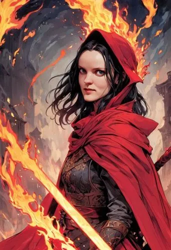 A breathtaking digital illustration, depicts a fierce woman in a vibrant red sword, her dark hair contrasting his bright red hat. This scene invites viewers on an infinity journey with a singular figu