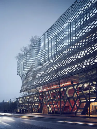 Modern Building,this is a large building with a very complex design,bjarke,mercedes-benz museum,morphosis,glass facade,harpa,koolhaas,futuristic art museum,difc,heatherwick,futuristic architecture