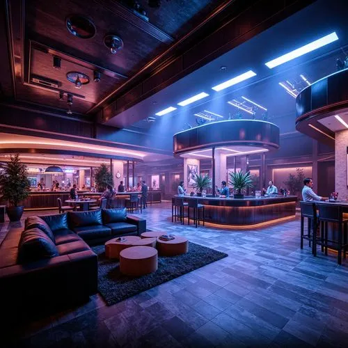 Luxurious nightclub interior, dimly lit atmosphere, strobe lights, DJ booth, dance floor, VIP lounge area, comfortable couches, glossy marble bars, metallic accents, futuristic lighting fixtures, dyna