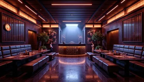 Dark-toned nightclub, luxurious velvet fabrics, metallic accents, glossy finishes, LED lighting strips, polished chrome details, rich wood textures, sleek glass surfaces, reflective mirrors, futuristi