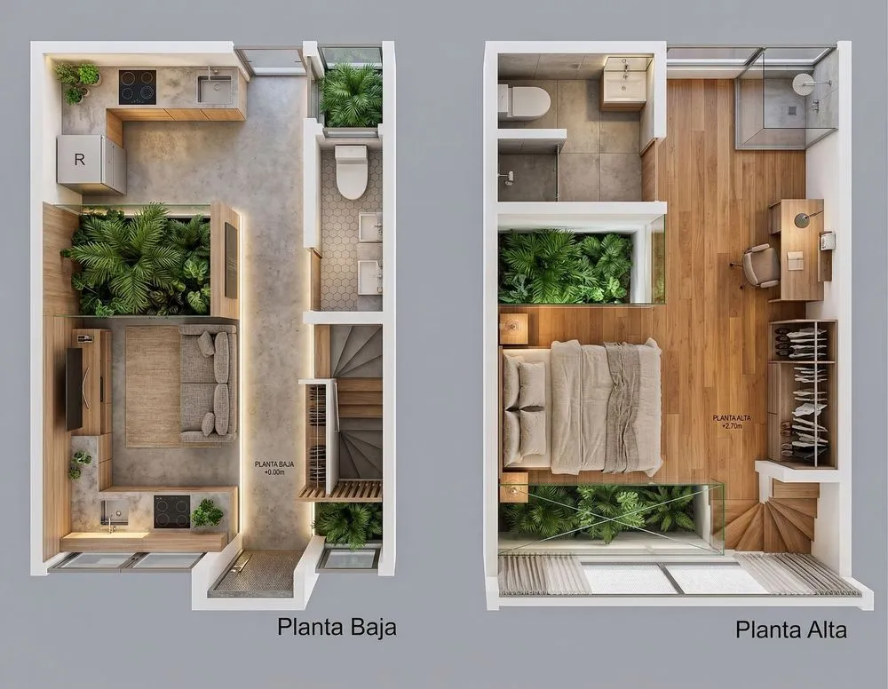 two floor plans showing a bathroom, bedroom and bedroom