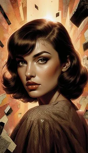 **A cinematic, hyper‑detailed portrait of a striking woman in a fusion of retro‑glamour and modern style. She combines the elegance of classic mid‑20th‑century studio photography with the bold visual 