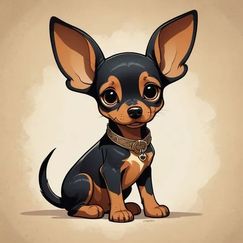 A baby Doberman dog,the small dog with big eyes sitting down,dog illustration,rat terrier,chihuahua,dachshund,cute cartoon character,cartoon animal,dog cartoon,chihuahuas,the french bulldog,dog breed,