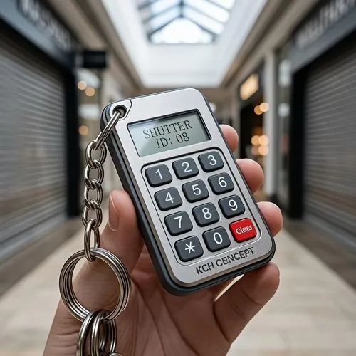 a hand holding an electronic calculator on a chain,payment terminal,smart key,key counter,electronic payments,access control,fraud prevention,prepayments,keypads,payments online,pawnbrokers,door key,p