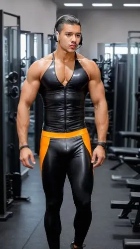 Exotic Latino fit, extrem detailliert dargestellt bigbulge çıkıyor, 
mittlerweile Bauchmuskeln muscular adonis men kurzenhair läuft auf dem Laufband in einem glänzenden Latex gehalten mini stringtanga