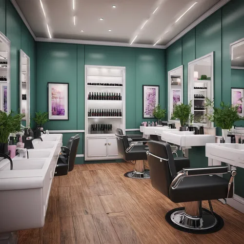 cgi image of the inside of a hairdressers,beauty salon,salon,beauty room,cosmetics counter,barber shop,hairdressing,hairdressers,hairdresser,beautician,barbershop,barber chair,spa items,women's cosmet