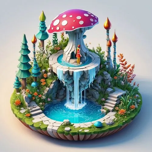 Fantasie figur mit einem pilz
,mushroom landscape,mushroom island,wishing well,floating island,fairy chimney,fairy world,3d fantasy,fairy house,fairy village,terrarium,forest mushroom,floating islands