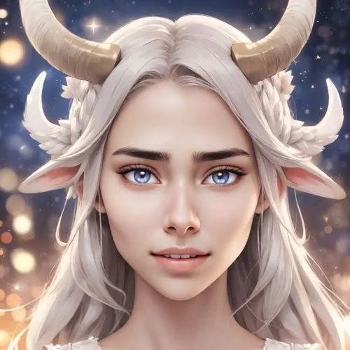 an artist's rendering of a  with horns,fantasy portrait,taurus,zodiac sign libra,ellinor,capricorn,elenore