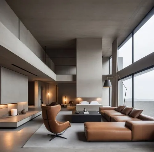 Interior Design,a large living room with large windows and two couches,minotti,modern living room,modern minimalist lounge,interior modern design,apartment lounge,modern decor,Photography,General,Real